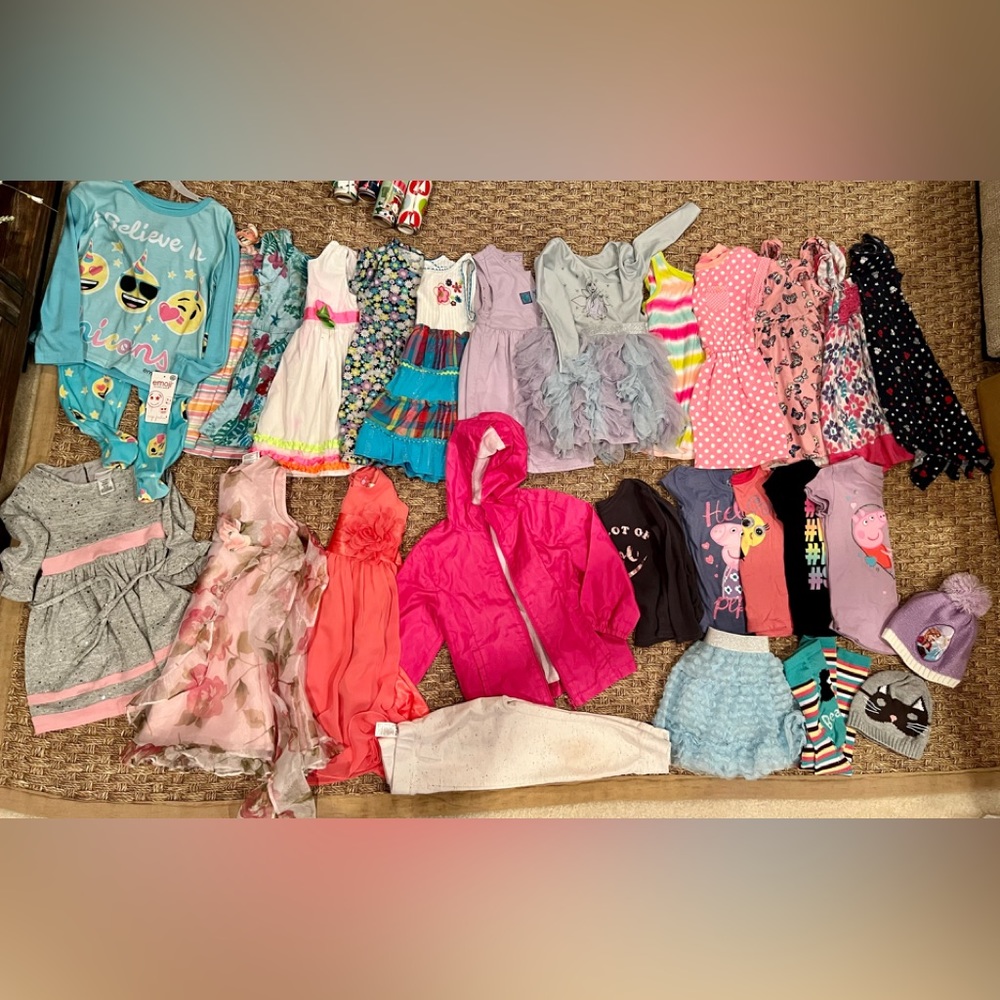 Big Lot Of Toddler 3T Girls Clothes, Dresses, Jacket, New Pajama Set All Seasons